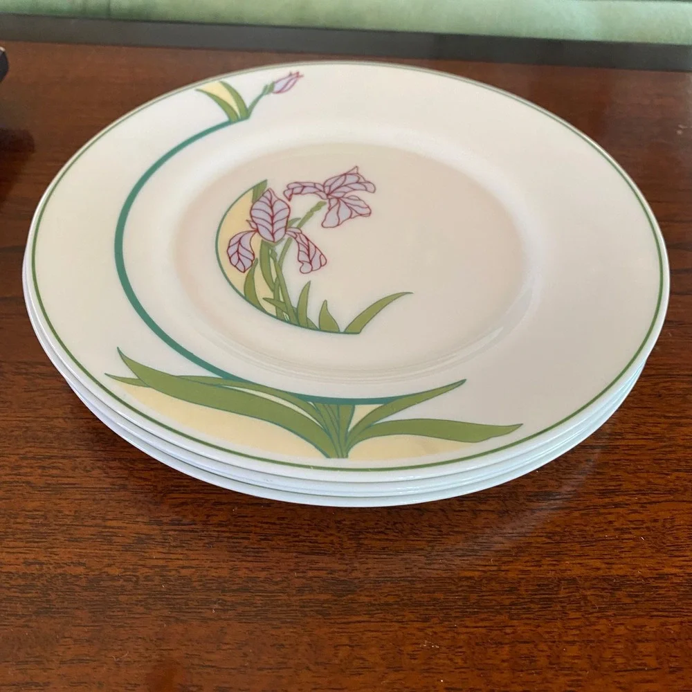 VTG Arcopal France Ingenue Salad Plates Set of 4 Purple Iris Green‎ Band 7.75